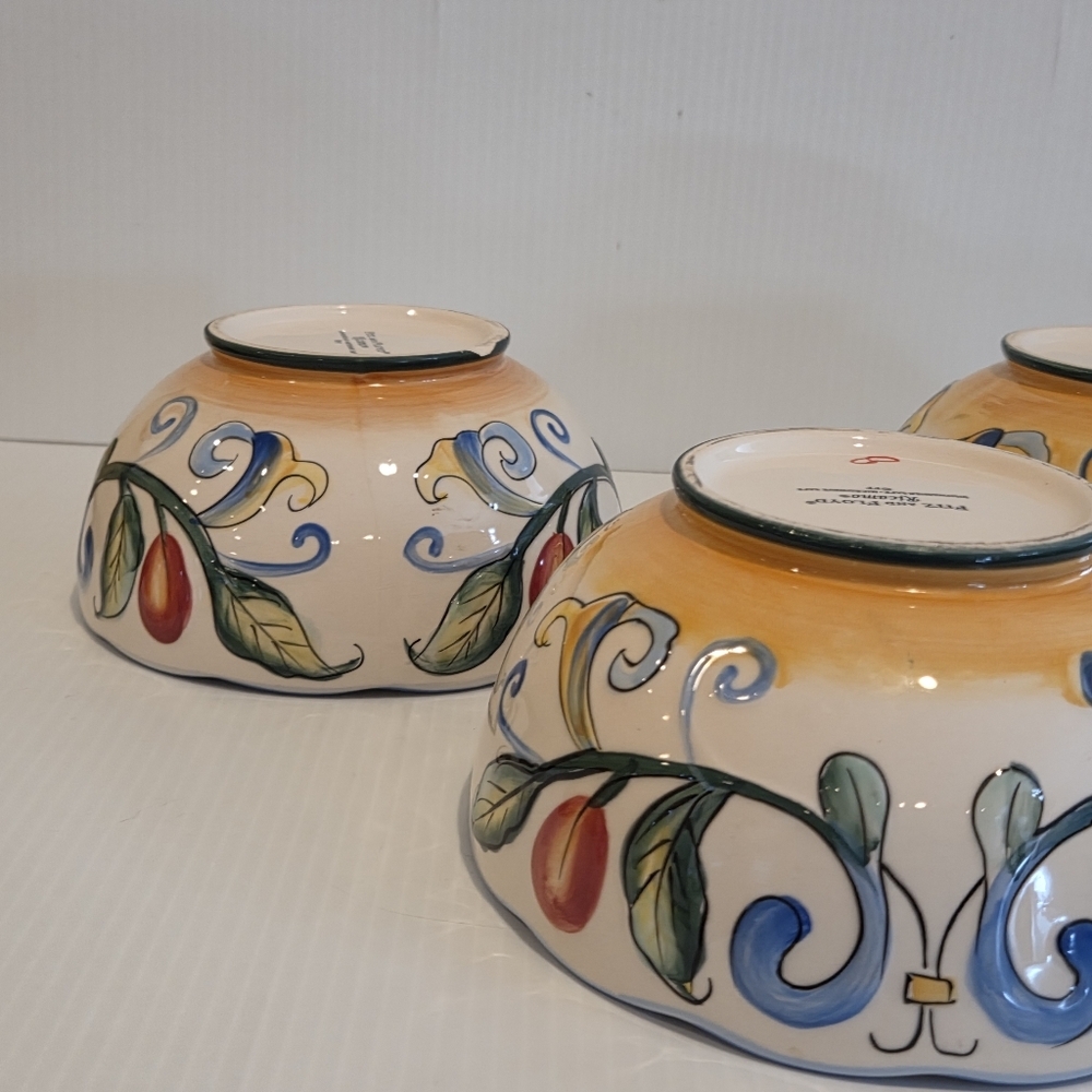 Fitz & Floyd Ricamo Scalloped Soup Salad Bowls Set of 3 Floral Vines 6.25in - Picture 8 of 15